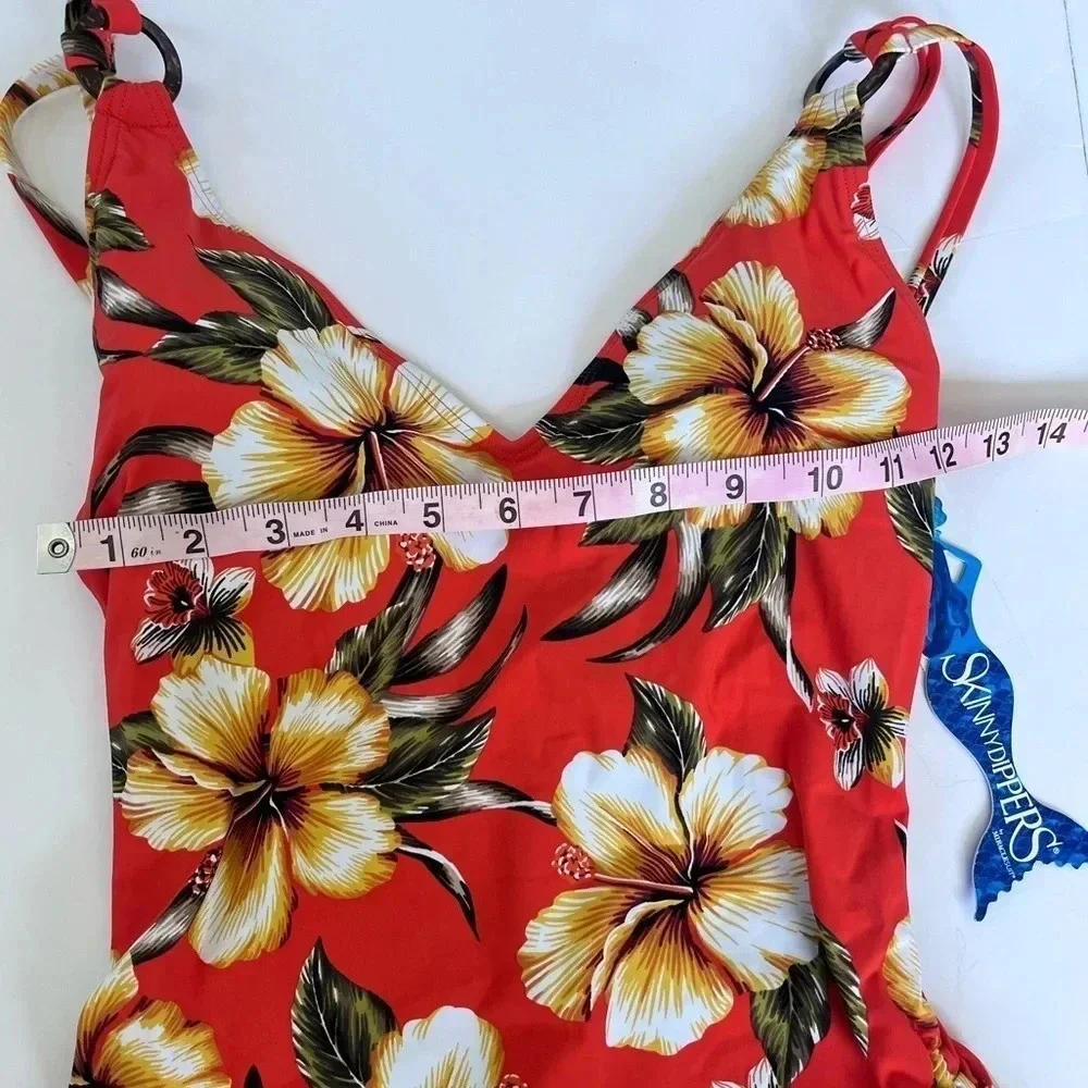 NWT Red Tropical Flowers Skinny Dippers Miraclesuit 1 pc Women's Swimsuit Sz S - Picture 2 of 6